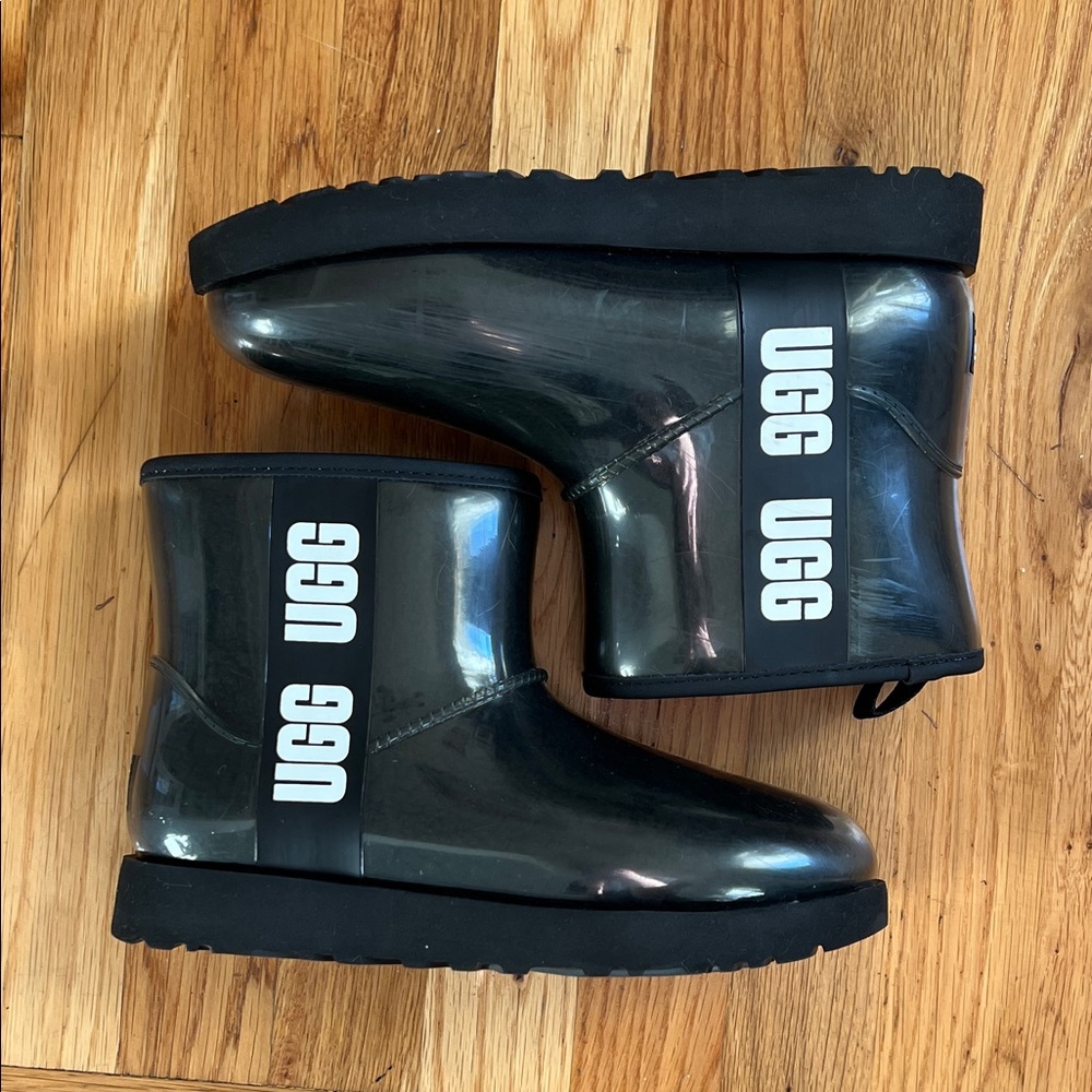 UGG Black and Clear Ankle Rain Boots